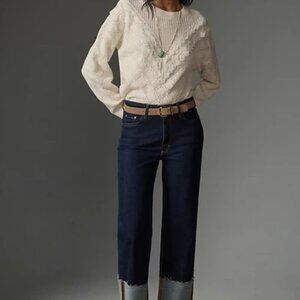Pilcro Straight-Leg Jeans in Dark Indigo with Tan Belt